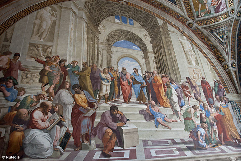 Watykan, fresk Rafaela Szkoła Ateńska w Muzeach Watykańskich